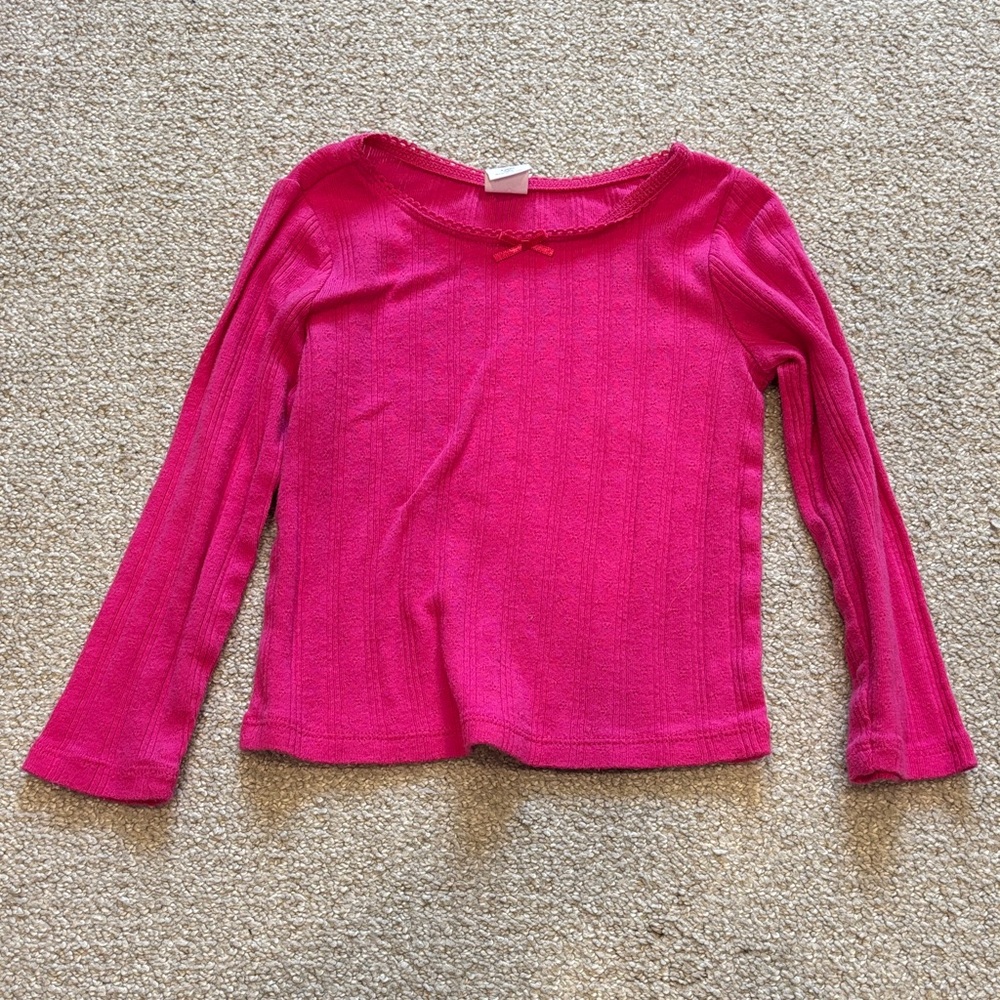GAP Girls Bright Pink Long Sleeve Ribbed Top with Small Bow
